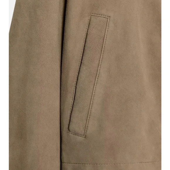 Zara New 100% Leather Suede Collar Jacket Beige NWT - Picture 10 of 14